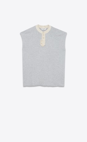 SAINT LAURENT Sportswear Tops Woman Sleeveless sweatshirt in mottled gray fleece a_V4
